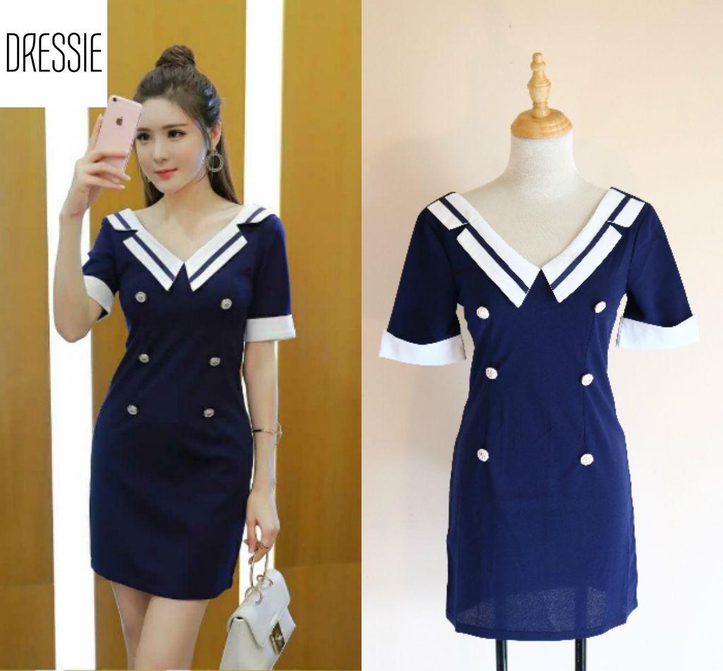 Đầm suông đầm dự tiệc đầm đẹp váy áo đầm thủy thủ cao cấp DRESSIE thời trang nữ đẹp đi chơi dạo phố dự tiệc cưới quần áo nữ xinh xắn váy đầm dự tiệc sang trọng trẻ trung - DB97 (xanh) – Kèm hình ảnh thật