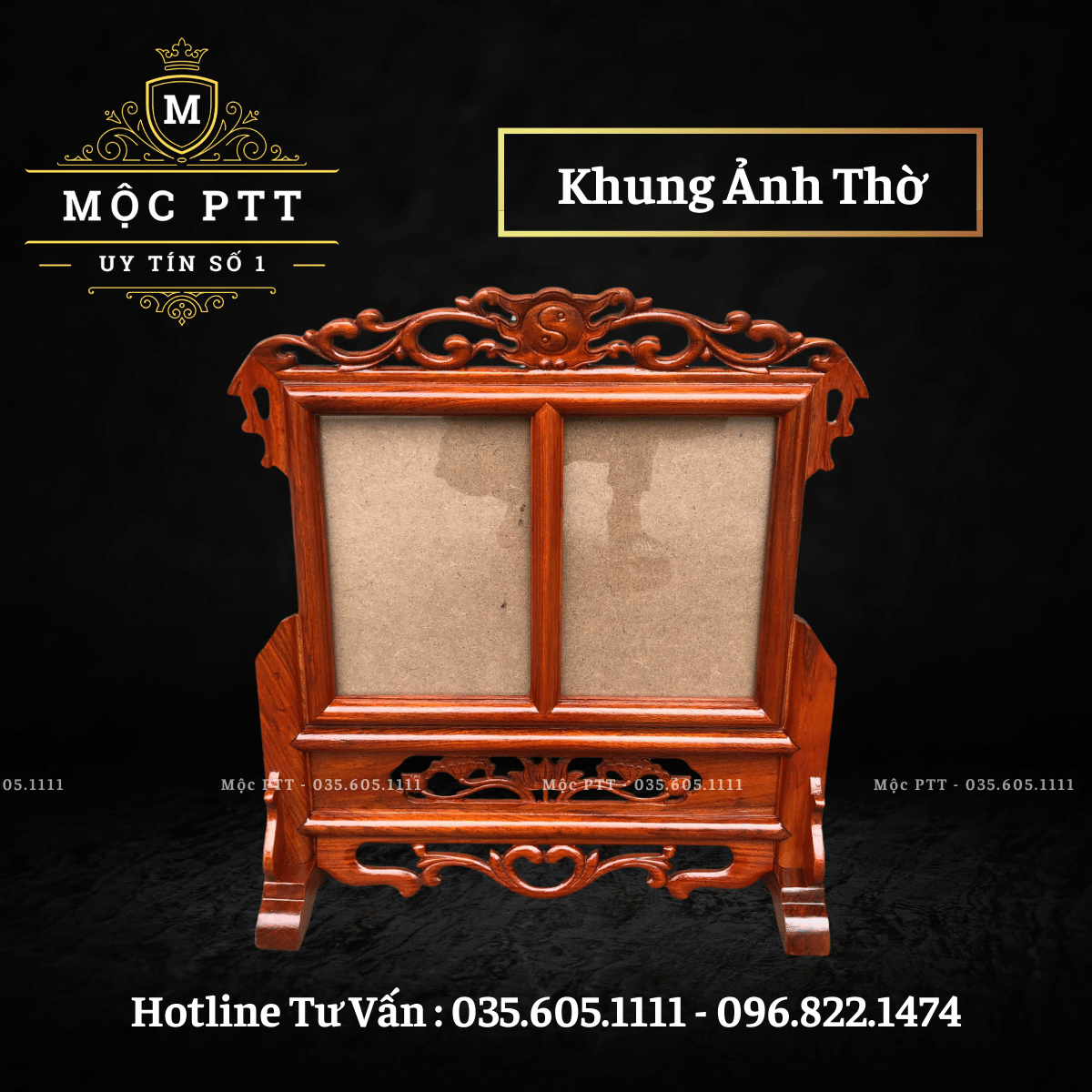 Khung ảnh thờ đôi mẫu hoa lá tây gỗ Hương Đá kích thước 18 x 24 cm và 20 x 30 cm đồ dùng phòng thờ