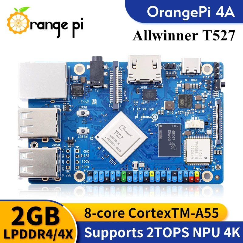 Orange Pi 4A 2GB RAM Allwinner t527 RISC-V đồng xử lý  PC Wifi bt5.0 BLE M2 NVME SSD 2Tops npu máy tính bảng đơn