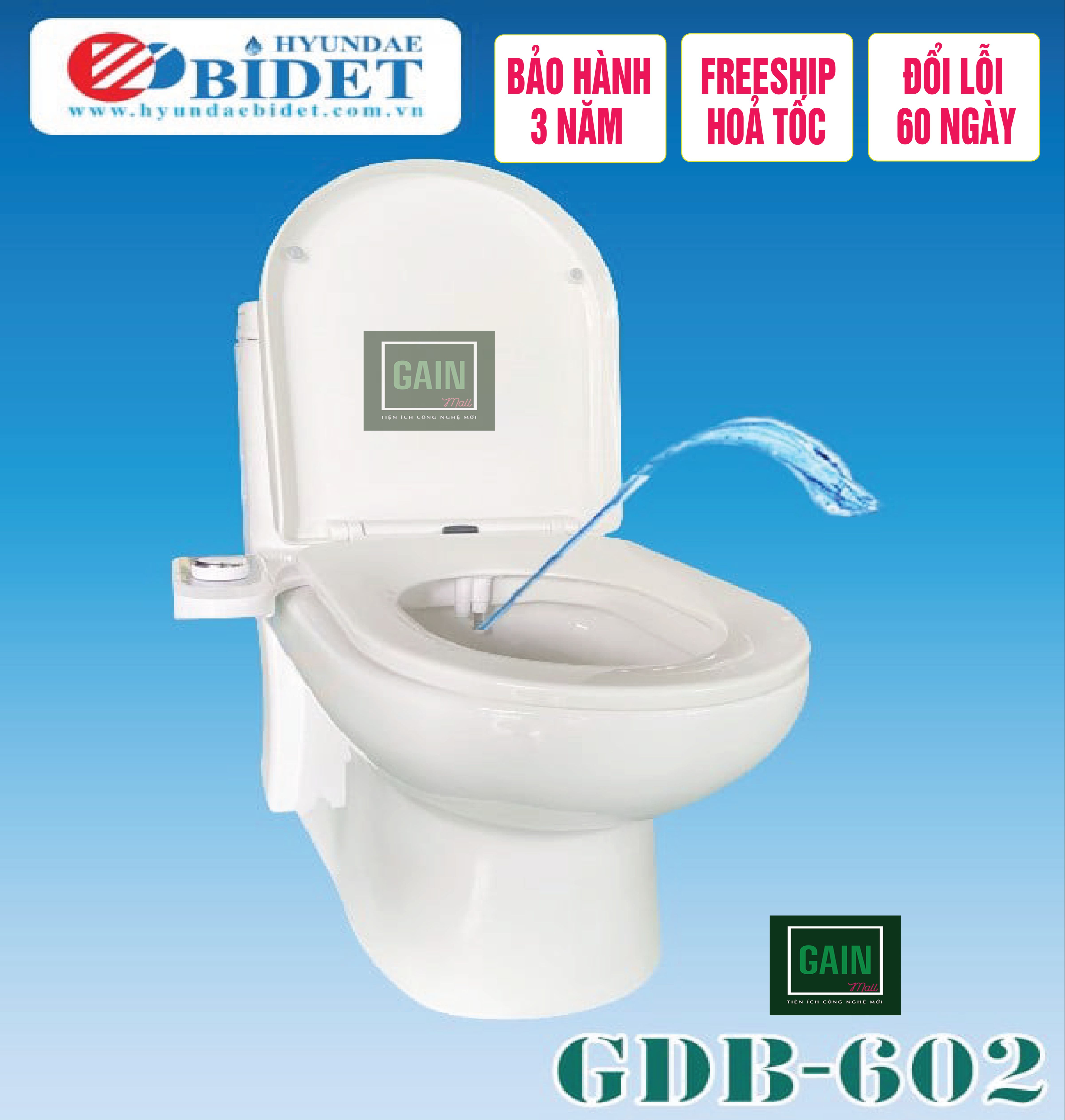 Vòi rửa vệ sinh thông minh HYUNDAE BIDET GDB 602, 2 Vòi Rửa, Chính Hãng, Đổi Lỗi 60 Ngày, Linh Kiện Nhập Khẩu 100% Hàn Quốc
