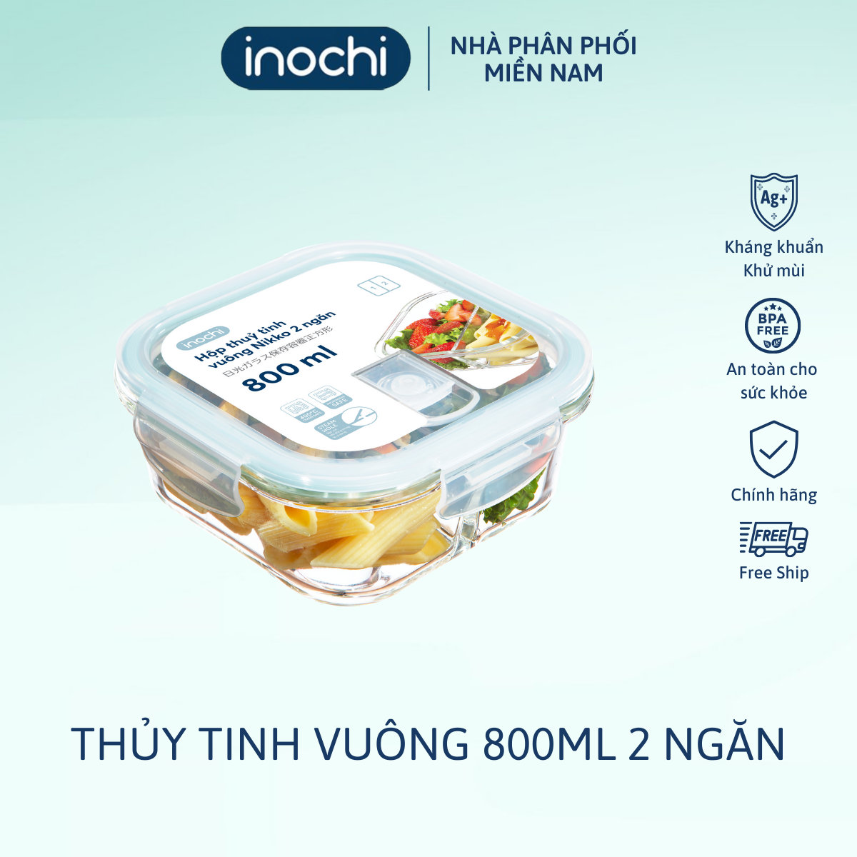 Hộp thủy tinh vuông Nikko 800 ml