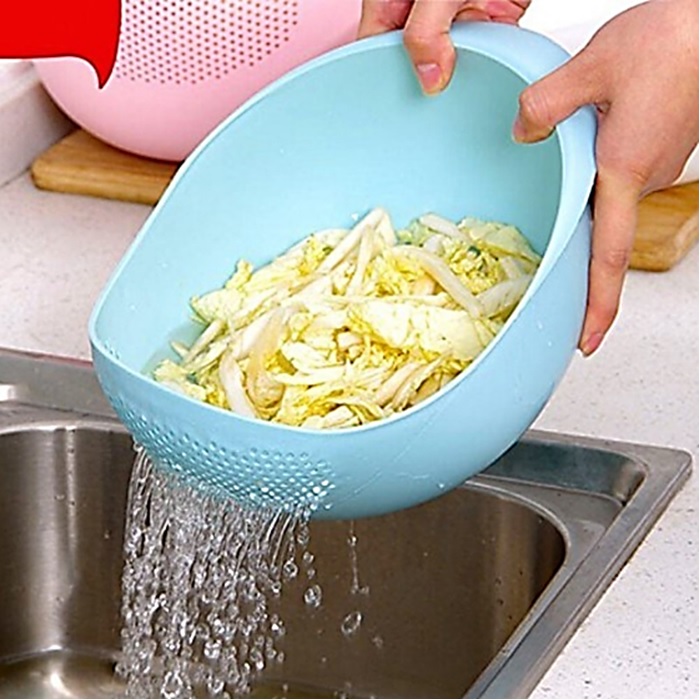 Rổ vo gạo, rửa rau bằng nhựa sáng tạo dày dặn tiện dụng màu xanh cho nhà bếp