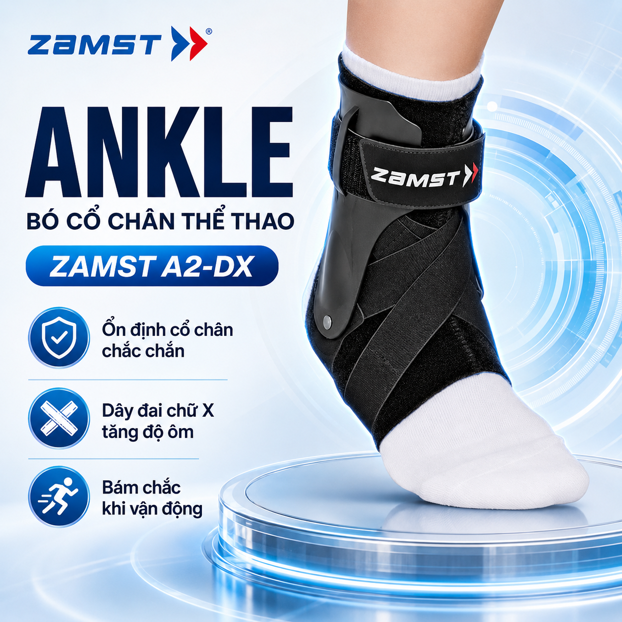 Đai hỗ trợ bảo vệ chống lật mắt cá chân ZAMST chính hãng A2-DX