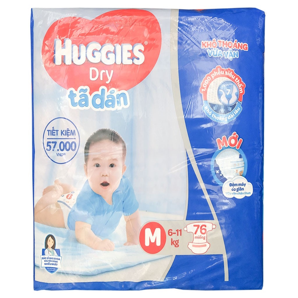 【nóng】 [CHÍNH HÃNG] Bỉm - Tã Dán Huggies Dry Size M76 (Cho Bé 6-11kg)