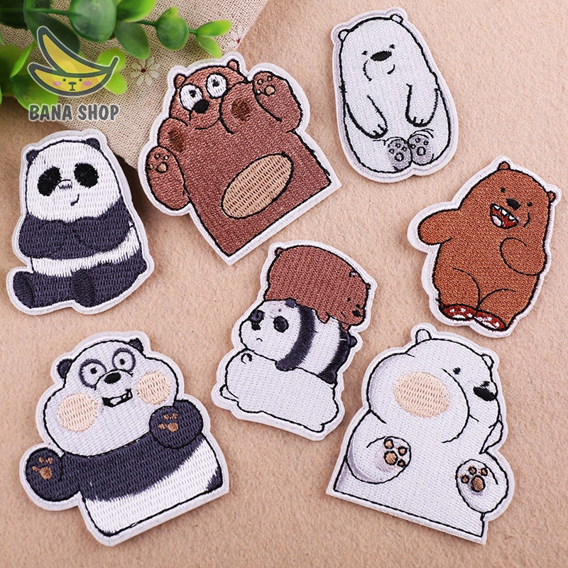 Sticker patch vải ủi thêu hình anh em nhà 3 gấu We bare bears Chúng tôi đơn giản là gấu