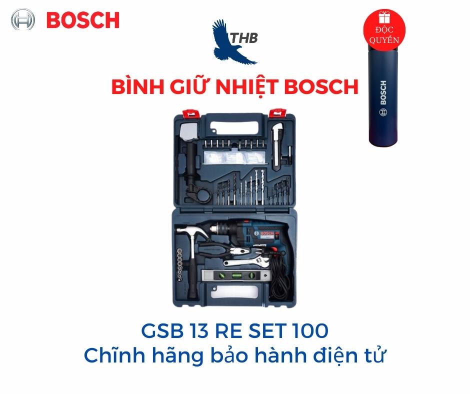 Bộ máy khoan gia đinh Bosch Bộ máy khoan đa năng Bosch chính hãng GSB 13 RE SET 100 món Hộp nhựa Bảo hành điện tử 12 tháng