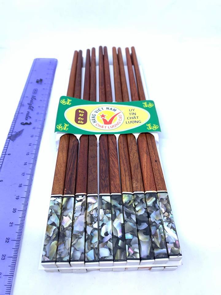 Bộ 10 đôi đũa ăn gỗ Trắc tự nhiên đầu cẩn trai biển ĐEN