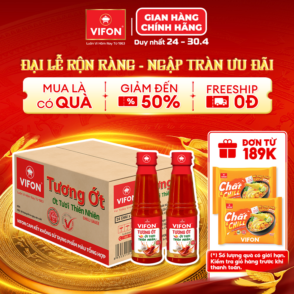 [VOUCHER HOT 15%] Thùng 24 Chai Gia Vị Tương Ớt VIFON 260Gr/ Chai - Vị nguyên bản của ớt tươi
