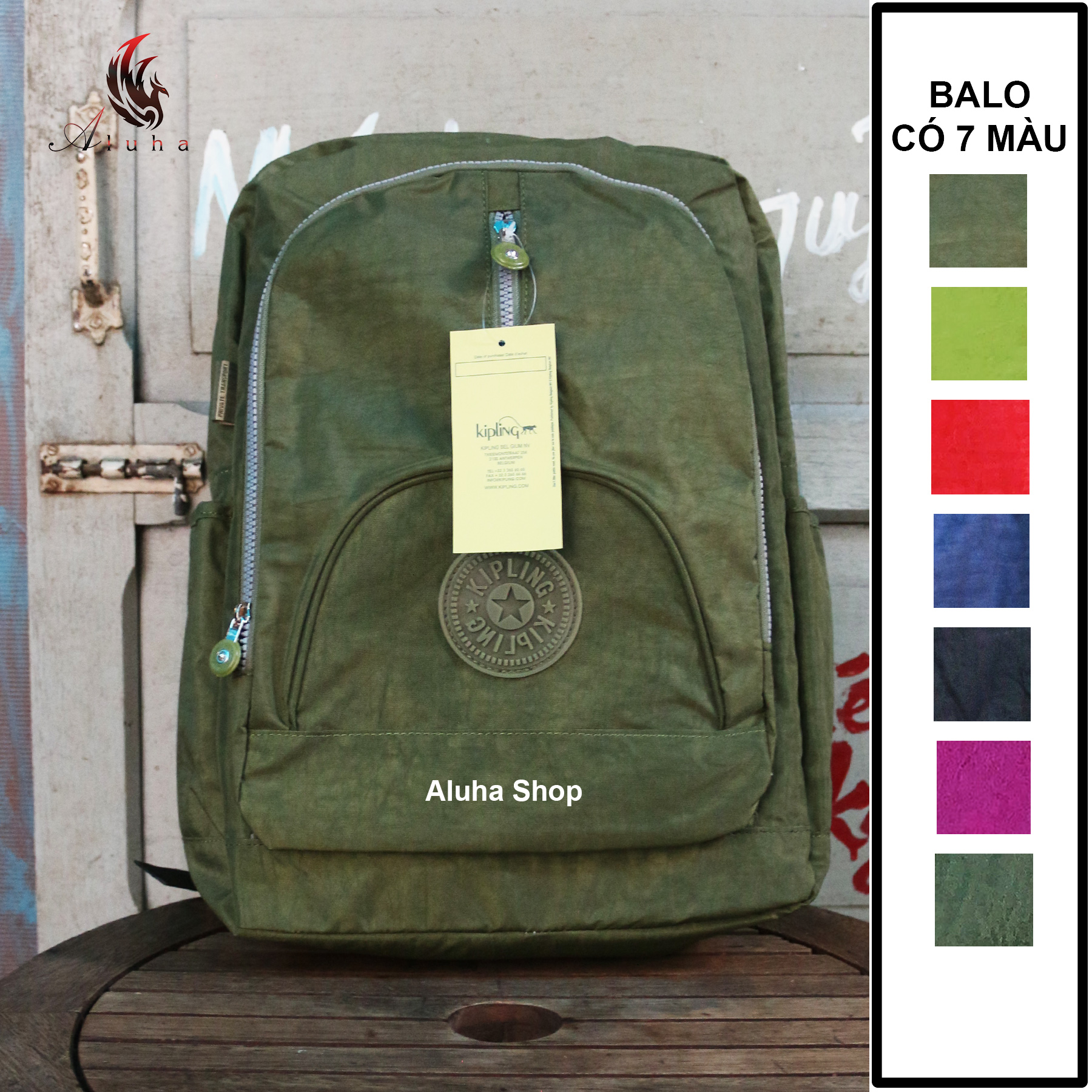 Balo kipling unisex kiểu dáng basic đựng được laptop dây kéo giữa - bl107 - aluha