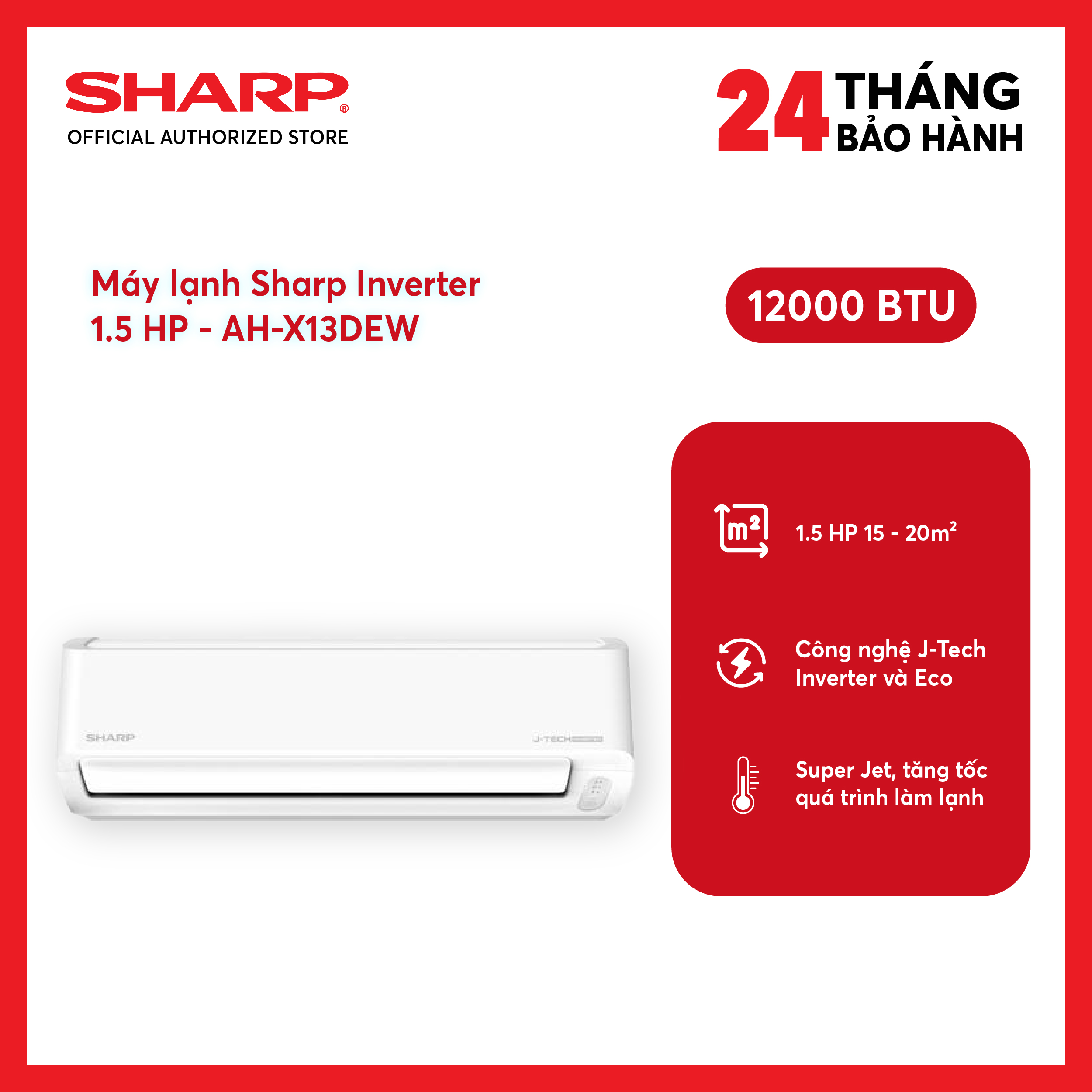 [FreeSHIP COD + công Lắp nội thành HN] Điều hòa Sharp Inverter 12000 BTU 1 chiều AH-X13DEW