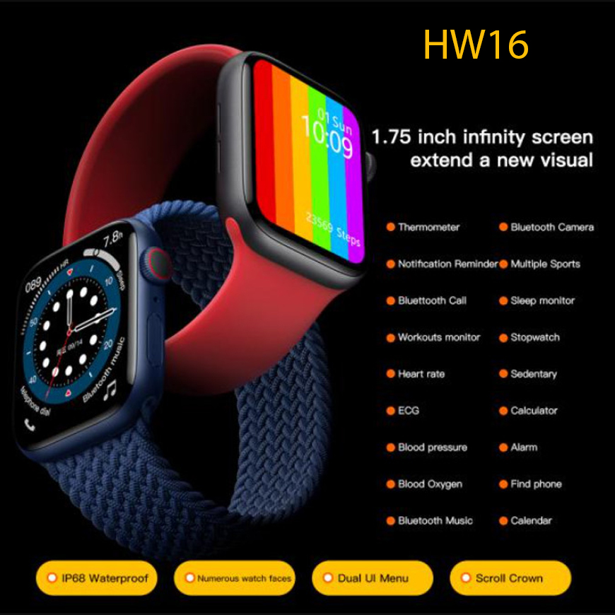 [HCM](MẪU MỚI NHẤT) Đồng Hồ Thông Minh Smartwatch Watch Seri 6 HW16 - Smartwatch Seri 6 Màn Hình Tràn Viền Nghe gọi Chia Màn Hình Chống Nước chuẩn IP68 Thay hình nền tùy ý Theo dõi giấc ngủ đo nhịp tim...BẢO HÀNH 12 THÁNG