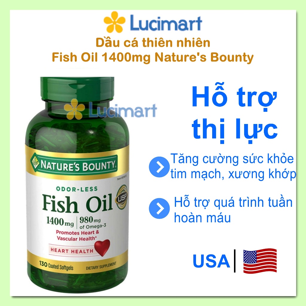 Dầu cá thiên nhiên fish oil, 1000mg, 1200mg, 1400mg nature's bounty, viên nang mềm