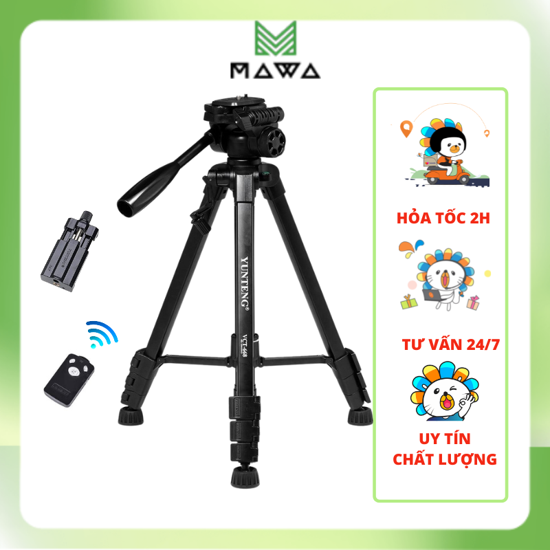 Chân đế máy ảnh tripod điện thoại YUNTENG VCT 668 tặng kèm đầu kẹp điện thoại, remote chụp ảnh và túi đựng