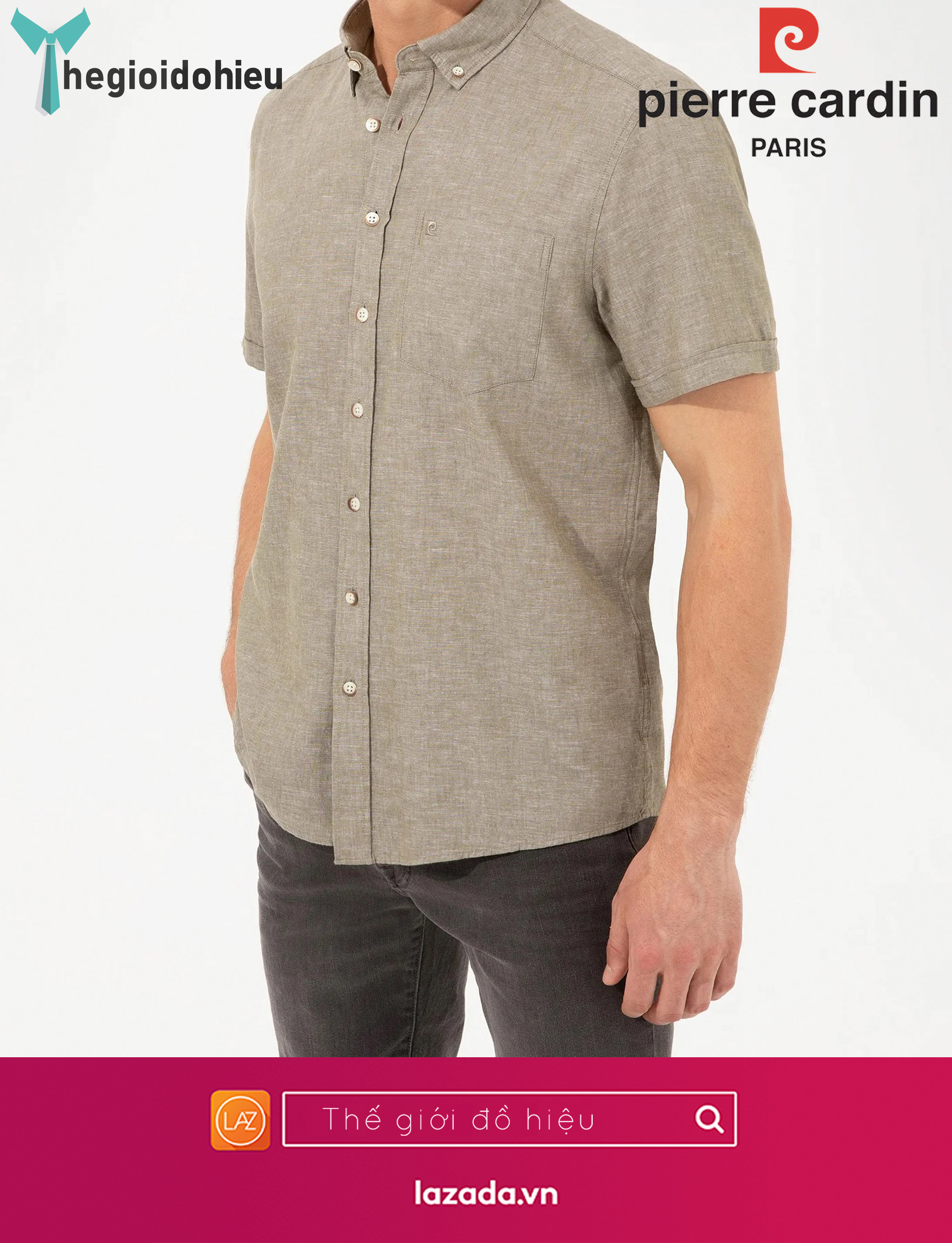 Áo sơ mi nam ngắn tay Pierre Cardin PCShirt99 (Xám nâu) - Hàng nhập khẩu - Có túi