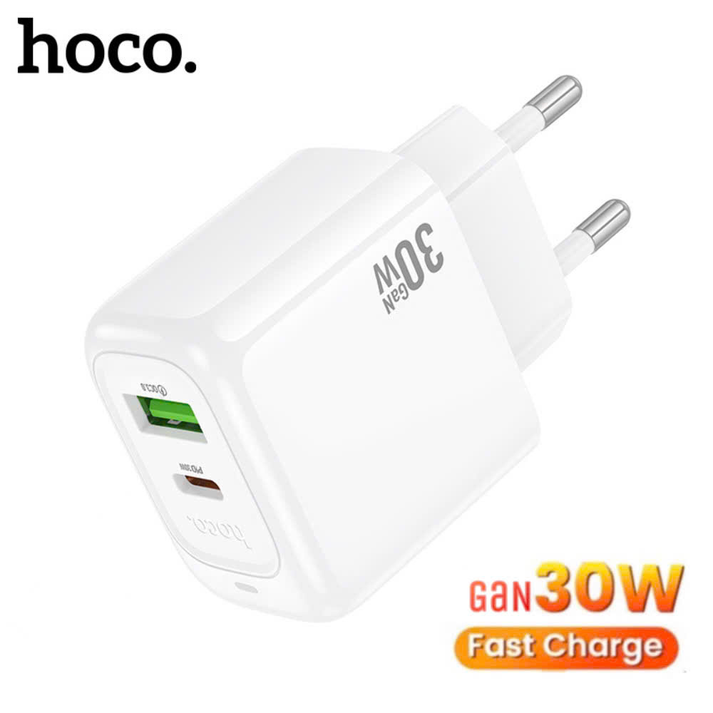 Củ sạc nhanh 2 đầu ra usb và type C pd30w chính hãng hoco củ sạc 2 cổng PD30W + QC3.0 chất liệu PC + ABS chống cháy siêu bền dùng cho phone samsung xiaomi ..