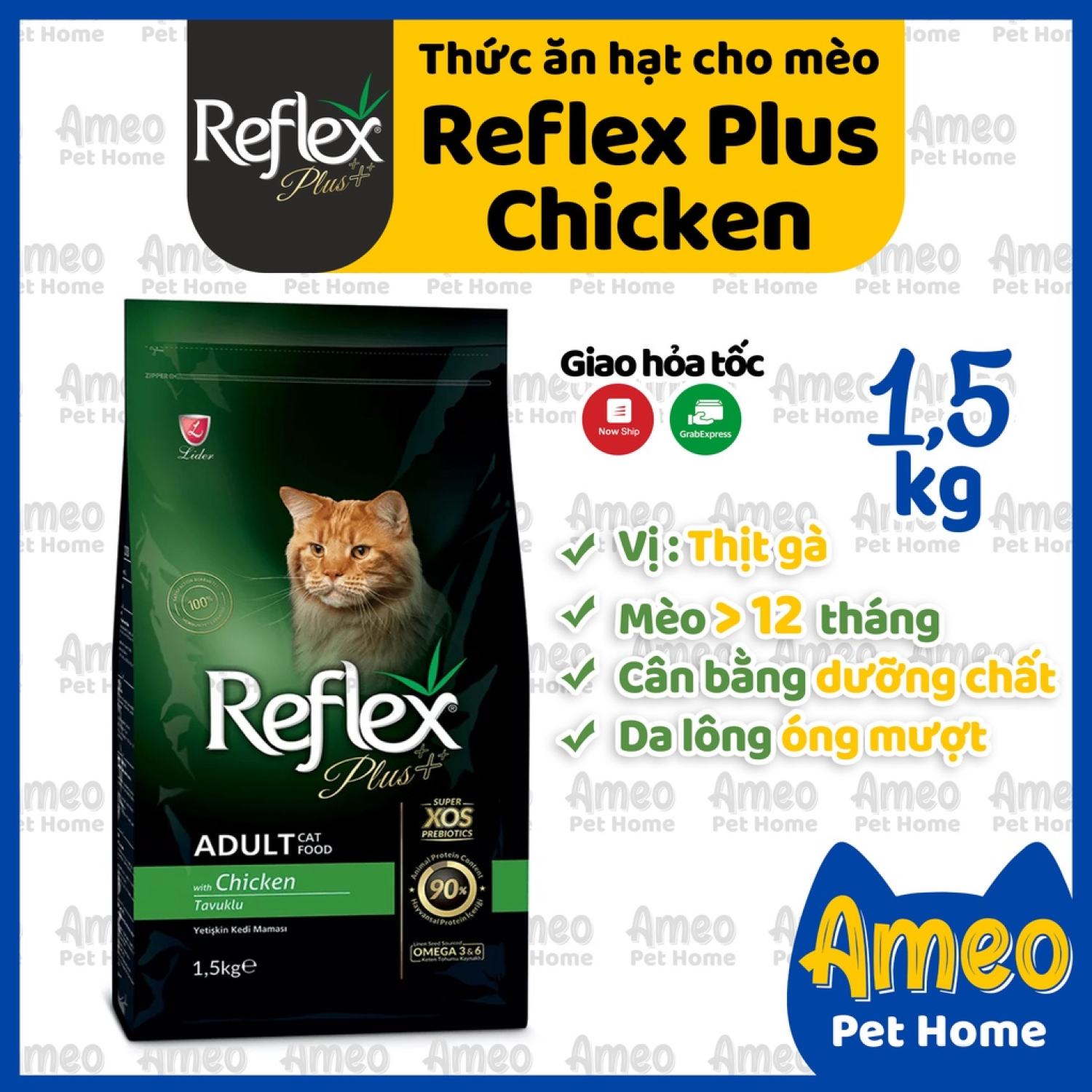 Thức ăn cho mèo trưởng thành Reflex PLUS Adult Thịt Gà Nguyên Seal | Reflex Plus Adult Cat Food Chicken 1,5kg