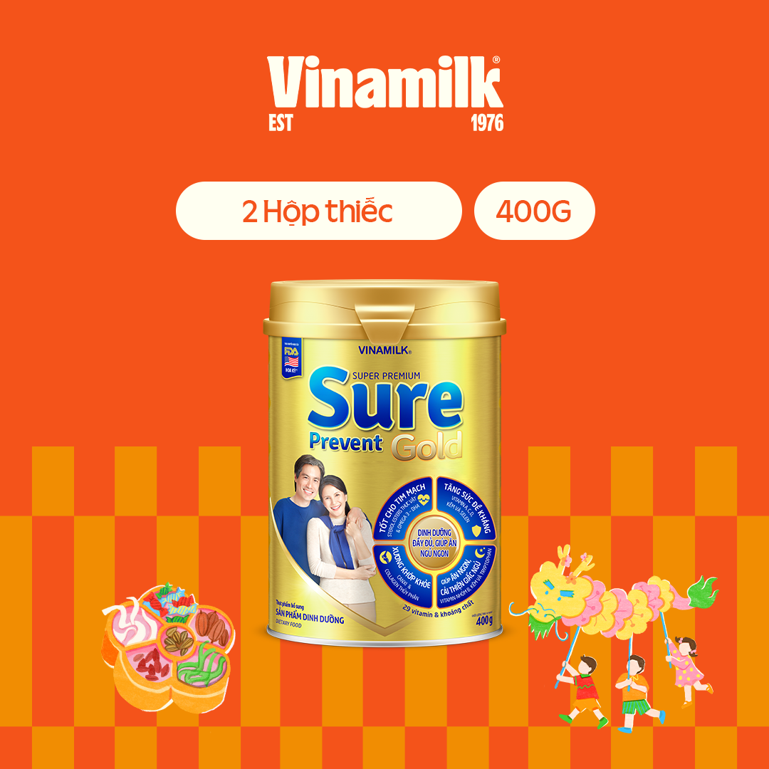 2 Hộp Sữa bột cho người lớn tuổi Vinamilk Sure Prevent Gold Hộp thiếc 400g - Sữa bổ sung dinh dưỡng và tăng cường sức khỏe