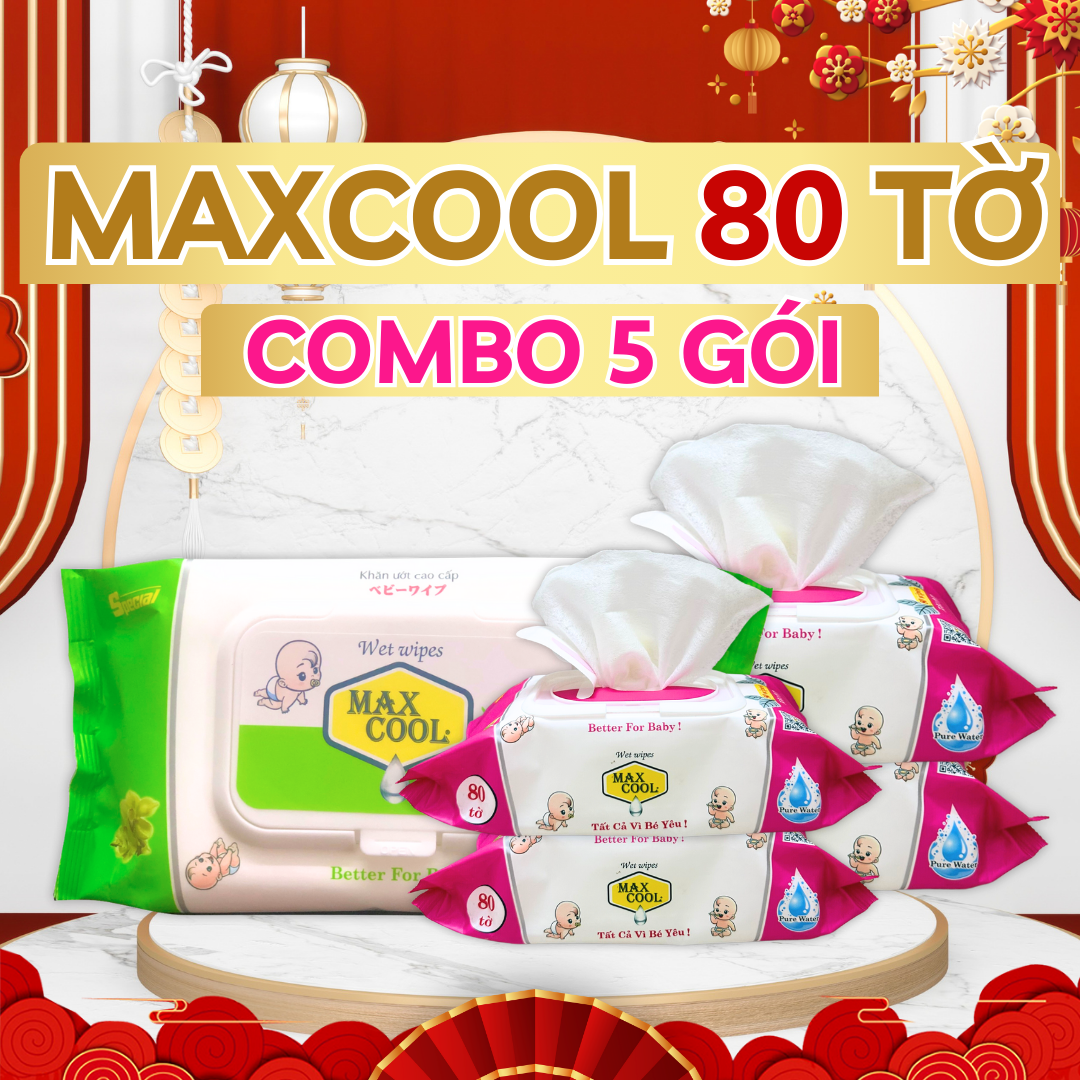 Combo 5 gói khăn giấy ướt cao cấp 80 Tờ Max Cool