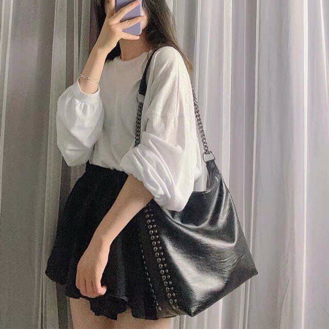 Túi xách nữ vừa a4 viền đinh túi tote da giá rẻ