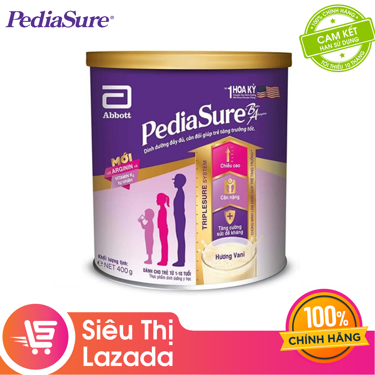 Lon sữa bột Pediasure B/A hương vani 400g (bao bì thay đổi theo từng đợt nhập hàng)