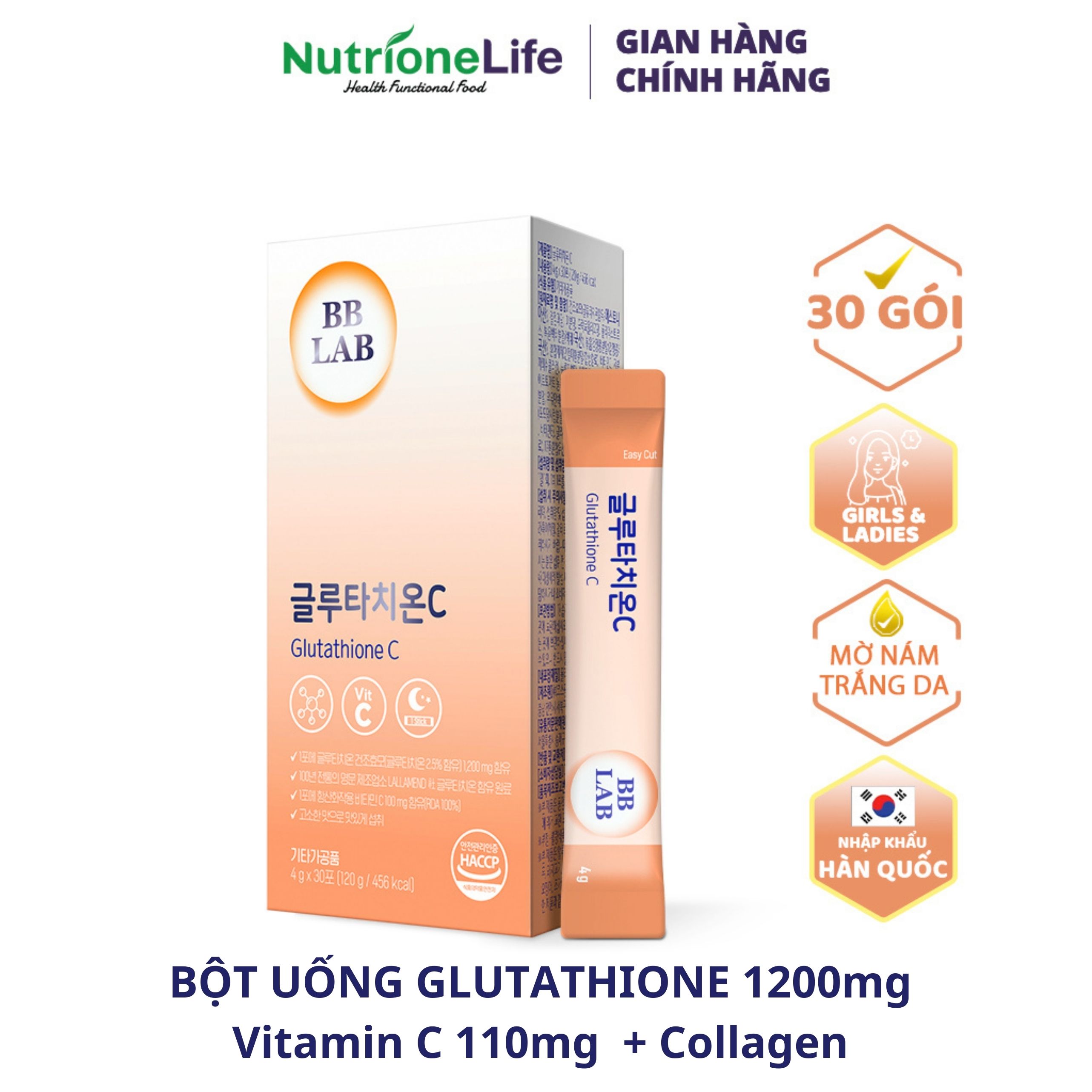 Bột uống BB LAB Glutathione 1200mg Và Vitamin C 110mg Làm Trắng Da, Mờ Nám