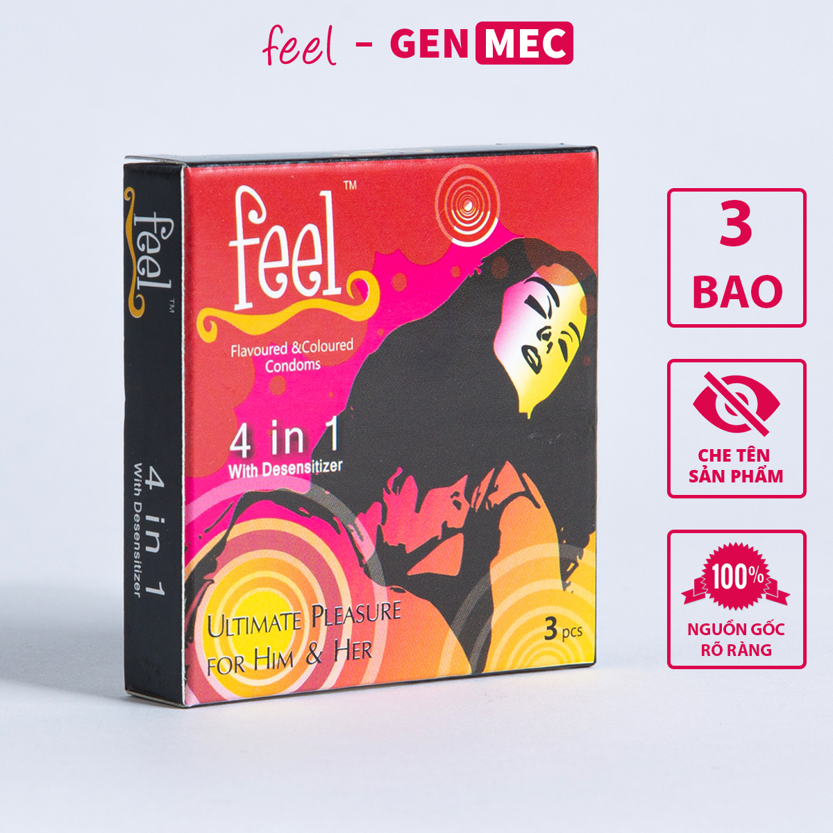Bao Cao Su Kéo Dài Thời Gian Feel 4in1 - BCS Feel 4in1 Hộp 03 Bao - GenMec
