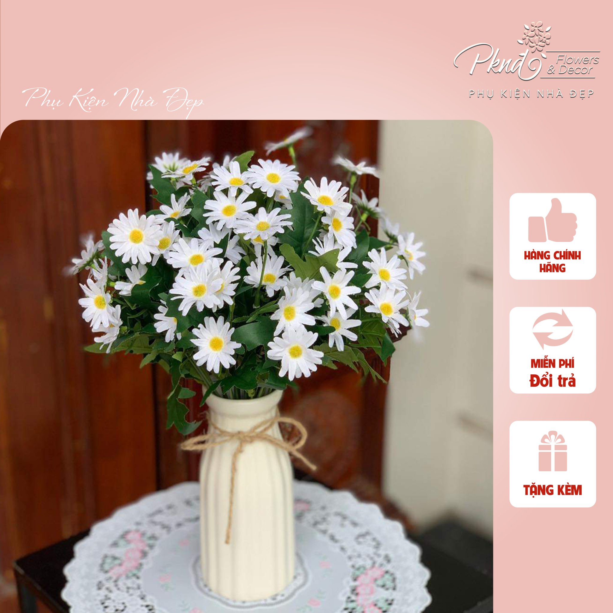 Bình hoa giả cúc họa mi lụa để bàn đẹp pknd flowers & decor