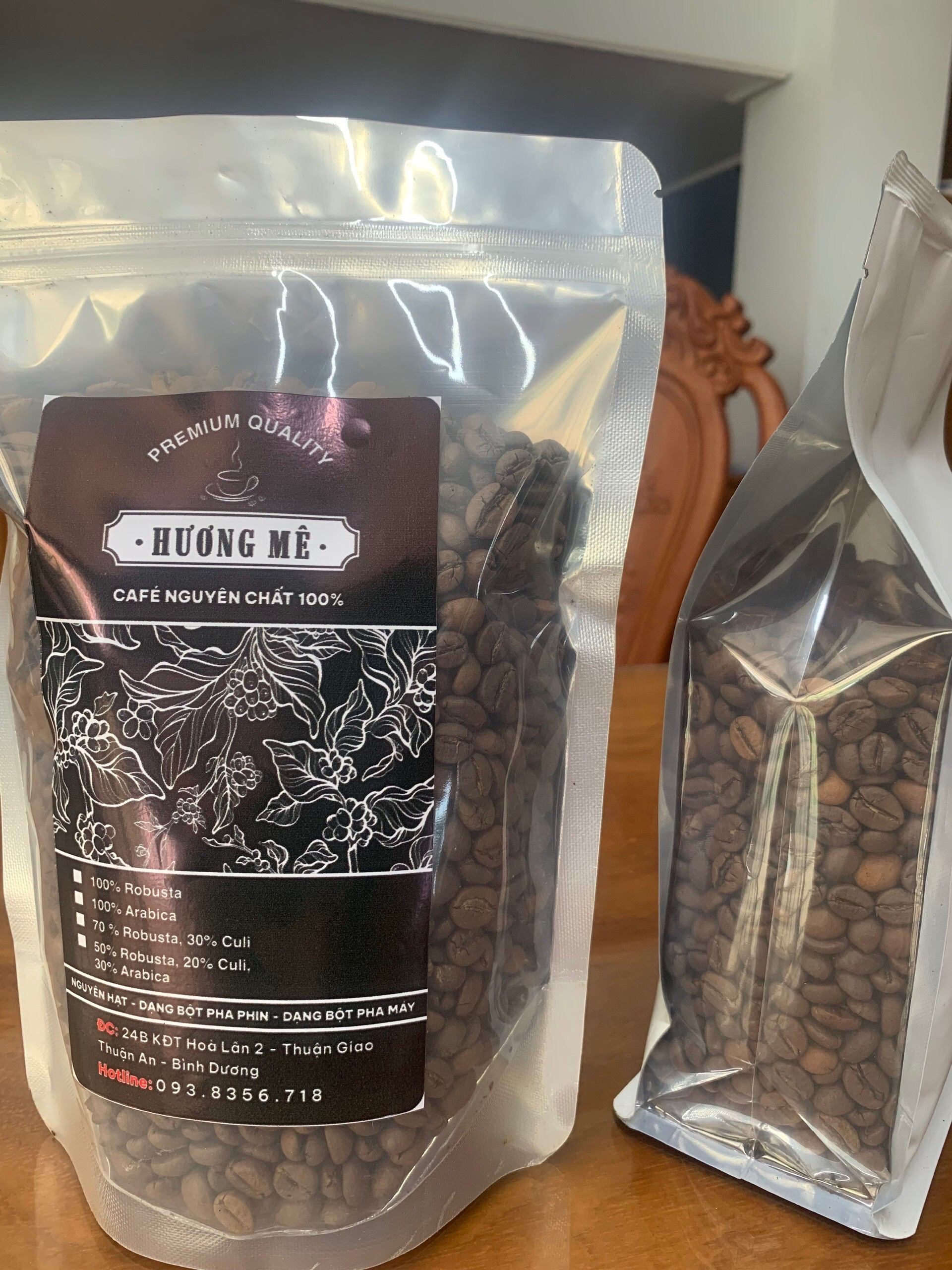 Cà phê Hương Mê- Robusta phối trộn Arabica Cầu Đất,1 túi 500g, thơm ngon, đậm đà, nguyên chất 100%