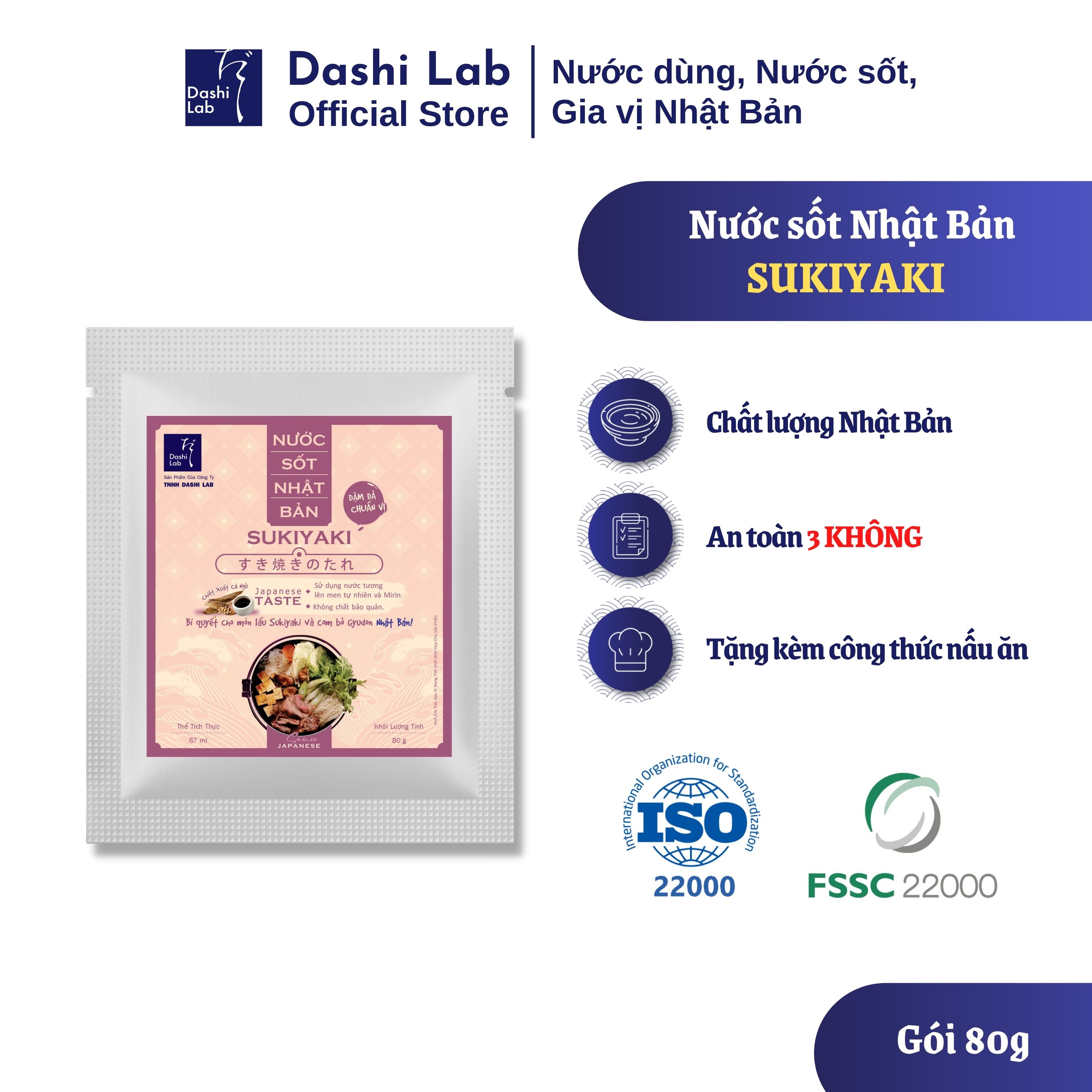 Nước Sốt SUKIYAKI Nhật Bản Hương Vị Thơm Ngon Đậm Đà Đặc Trưng DASHI LAB Gói 80g