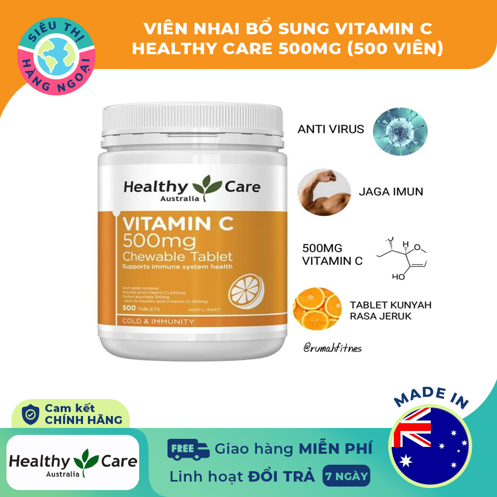 Vitamin C Healthy Care [Tăng sức đề kháng; hỗ trợ hệ thống miễn dịch, tiêu hóa; tăng cường sức khỏe] Hàng Úc (được bán bởi Siêu Thị Hàng Ngoại)