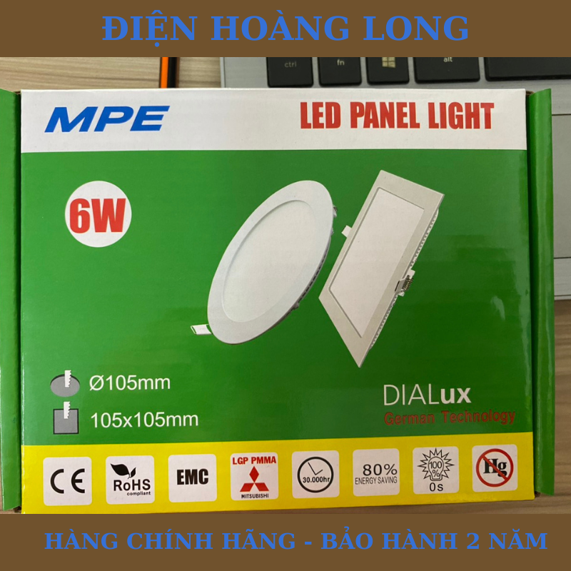 Đèn led âm trần panel 6w mpe lổ 105mm