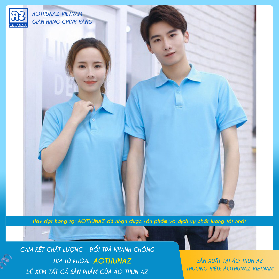AOTHUNAZ - Áo thun nam nữ màu xanh thiên thanh cổ trụ polo thời trang trẻ trung - Vải cá sấu cao cấp VNXK
