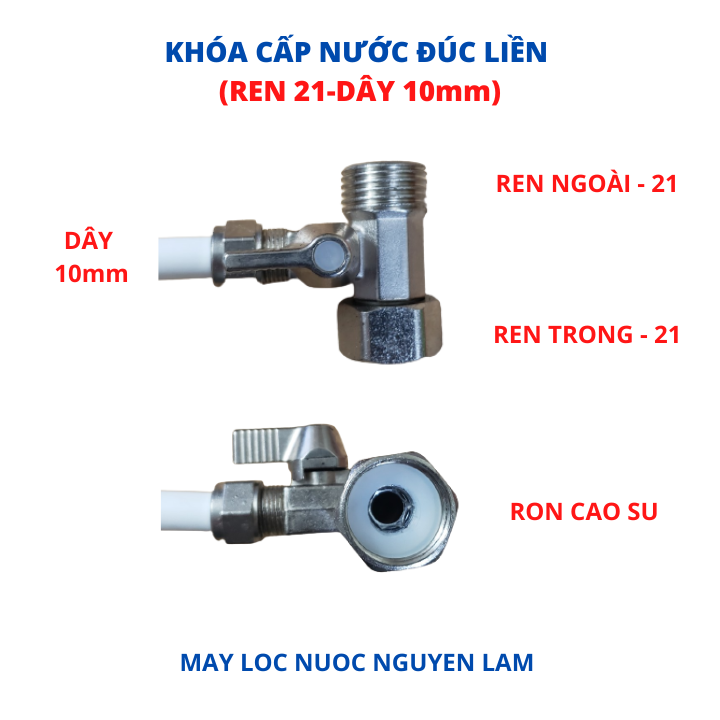 Khóa cấp nước đúc liền ren 21 dây 10mm
