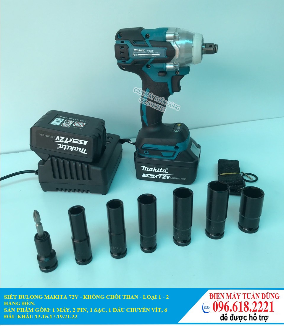 Máy vặn ốc bulong pin Makita 72v - Máy siết bulong - Máy bắt vít - Tặng 1 ĐẦU CHUYỂN VÍT + 6 KHẨU DÀI GỒM 13.15.17.19.21.22