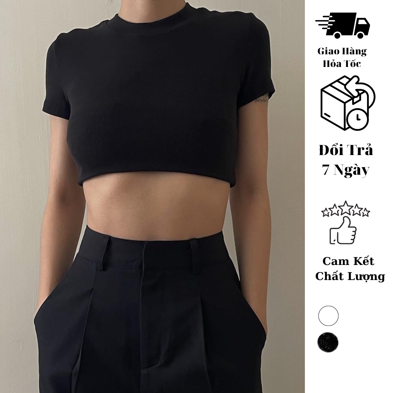 Áo croptop cổ tròn mẫu basic JUNE.SG