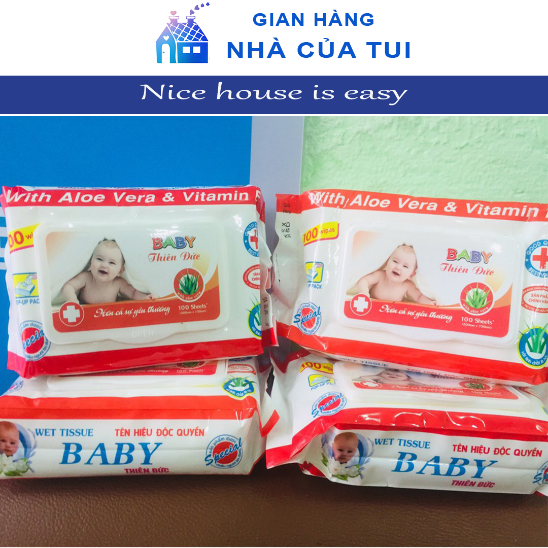 Bịch khăn Giấy Ướt Baby Thiên Phúc Vitamin E Cho Bé 100 tờ gói