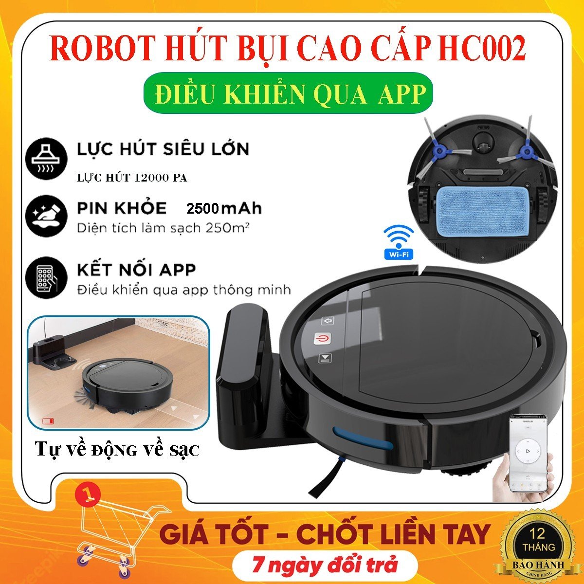 Robot Hút Bụi Robot Hút Bụi Lau Nhà HC002 Tự động sạc khi hết Pin Kết Nối WF Điều Khiển App Điện Thoại Dùng Cho Sàn Thảm Gạch Gỗ Chống Rơi Hút Cực Khỏe 2500pa. Giảm Sốc Hôm Nay.