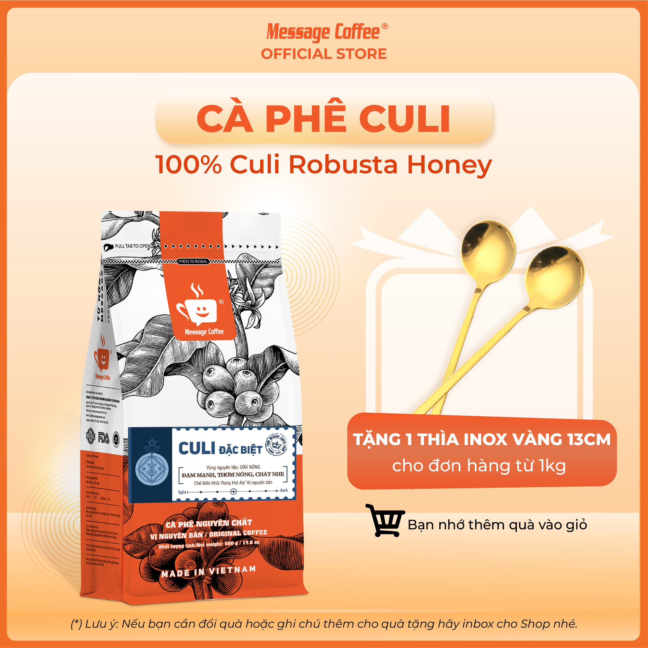 Cà phê CULI HONEY ĐẶC BIỆT nguyên chất rang mộc 100% café bột xay gói 500gr vị đắng đậm không chua thơm mạnh gu truyền thống từ Message Coffee