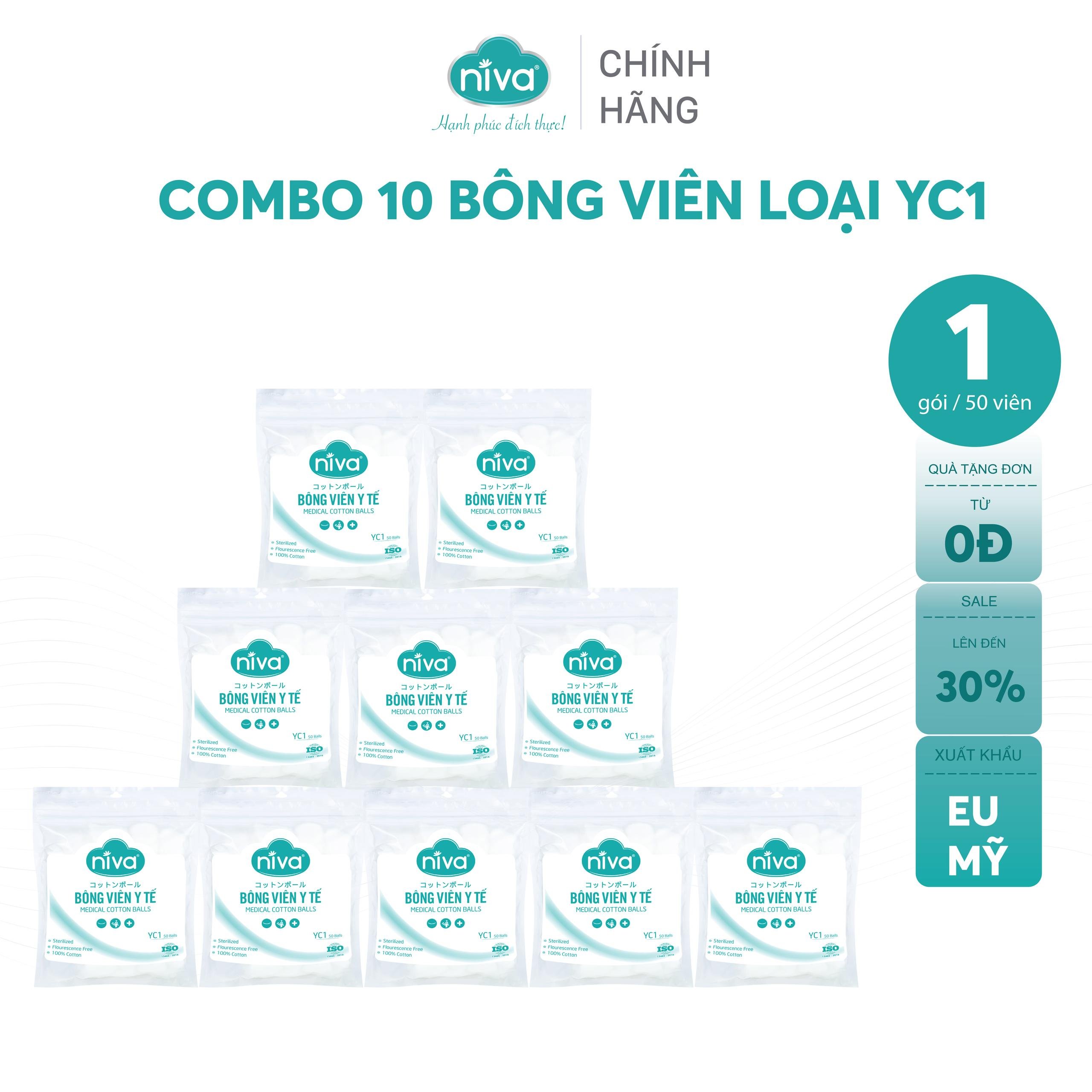 Gói 50 bông viên tròn y tế niva yc1 đường kính 16mm nhét tai cho mẹ, phụ nữ sau sinh an toàn tiệt trùng