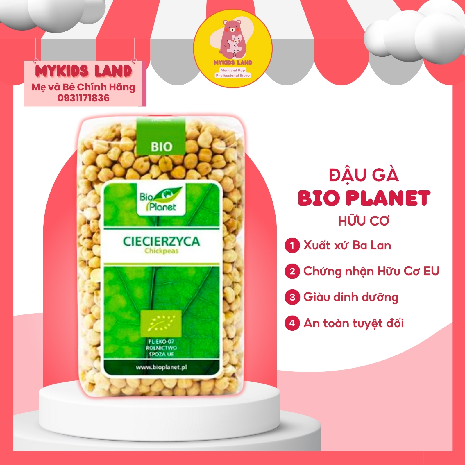 Đậu gà hữu cơ bio planet bịch 500g - nấu cháo - ăn dặm - làm sữa hạt