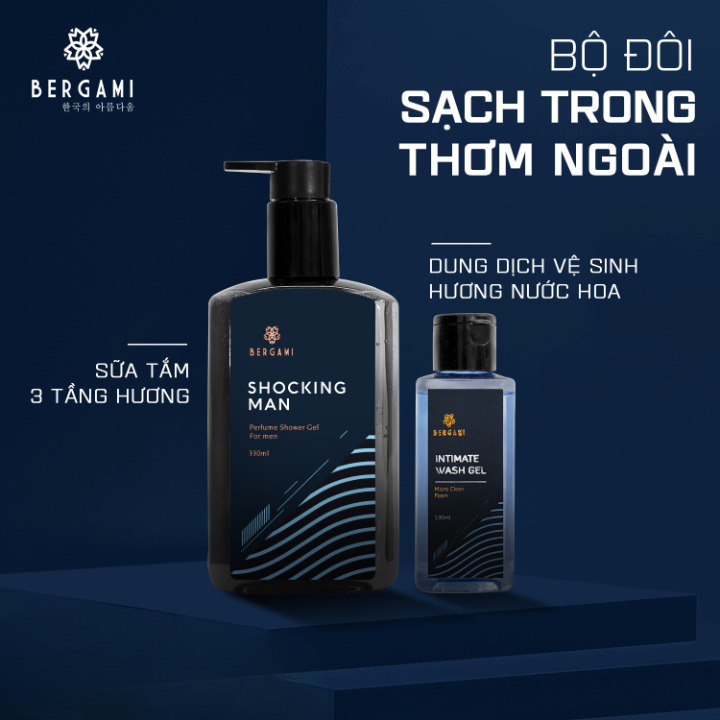 Quà Tặng Nam Sữa tắm nước hoa Bergami 330ml + Dung dịch vệ sinh nam Bergami 130ml