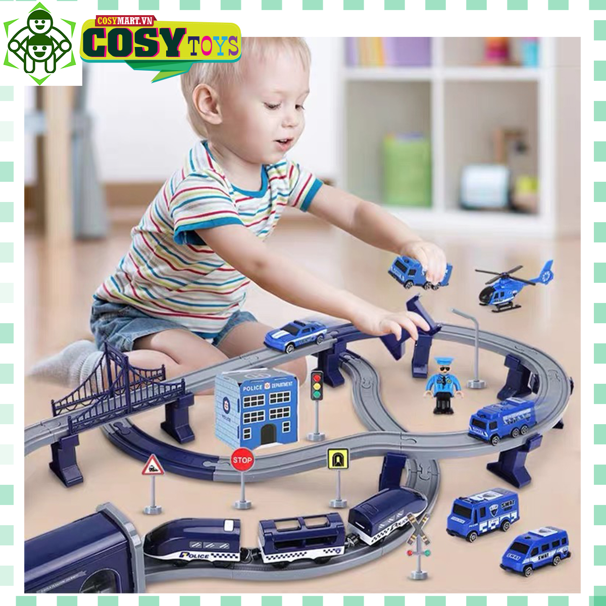 Mô hình đường ray xe lửa lắp ráp cao cấp chạy bằng pin