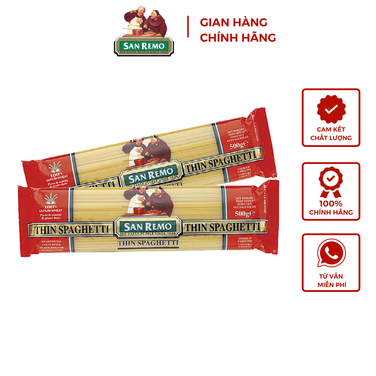 Mì ý Thin Spaghetti sợi mảnh thương hiệu San Remo 500g No.4