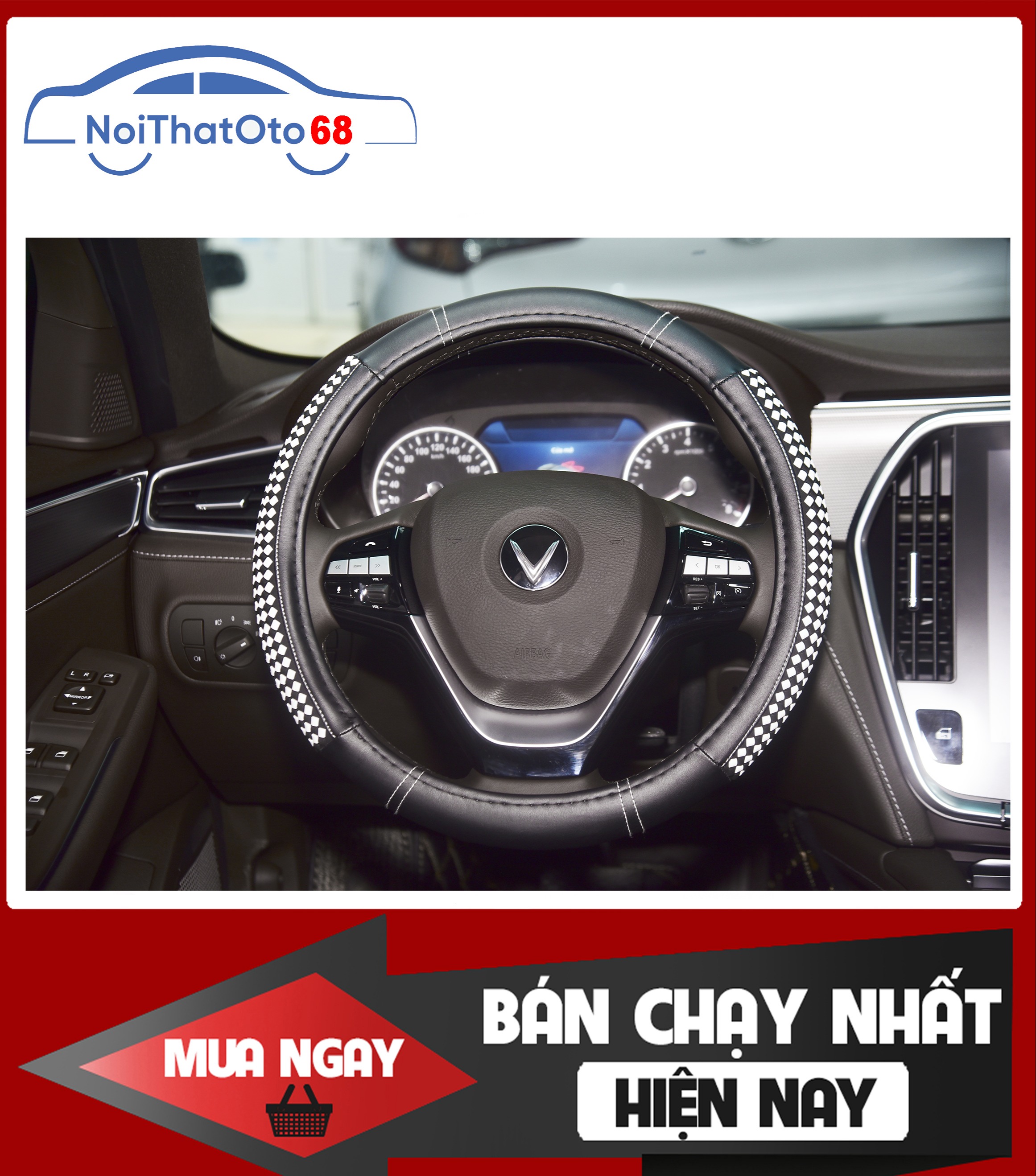 Bọc vô lăng khâu chỉ xe hơi, ô tô giả da mềm chống trượt mã 2019STW09A