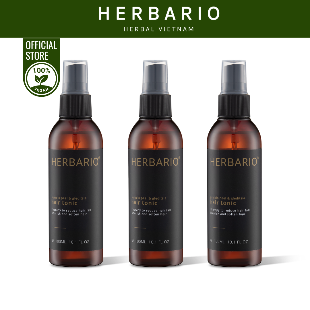 Liều trình giảm rụng tóc nước xịt dưỡng tóc tinh dầu bưởi và bồ kết Herbario giúp kích thích mọc tóc, giảm tóc gãy rụng (100mlx3)