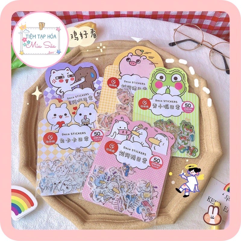 Set 50 sticker hoạt hình thú cưng dễ thương - MiuSua