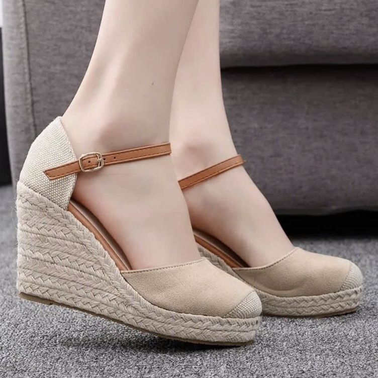 Giày đế xuồng nữ bọc cói phối màu-giày Sandal nữ 9 phân đế cói mẫu mới