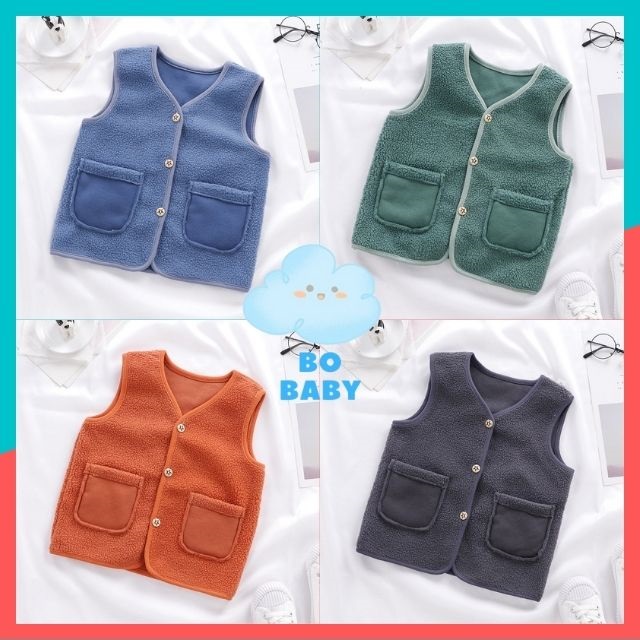 BoBaby- Áo Khoác Gile Cho Bé, Áo Gile Lông Cừu Cho Bé Trai, Bé Gái 2,3,4,5 Tuổi, Chất Mềm Mại Ấm Áp