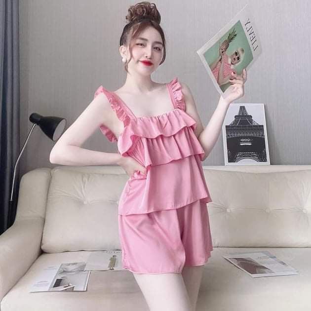 Set đồ ngủ 2 dây sexy co giãn lụa satin  Bộ ngủ 2 dây mát lạnh lụa satin loại 1 mềm mịn Freesize dưới 60kg