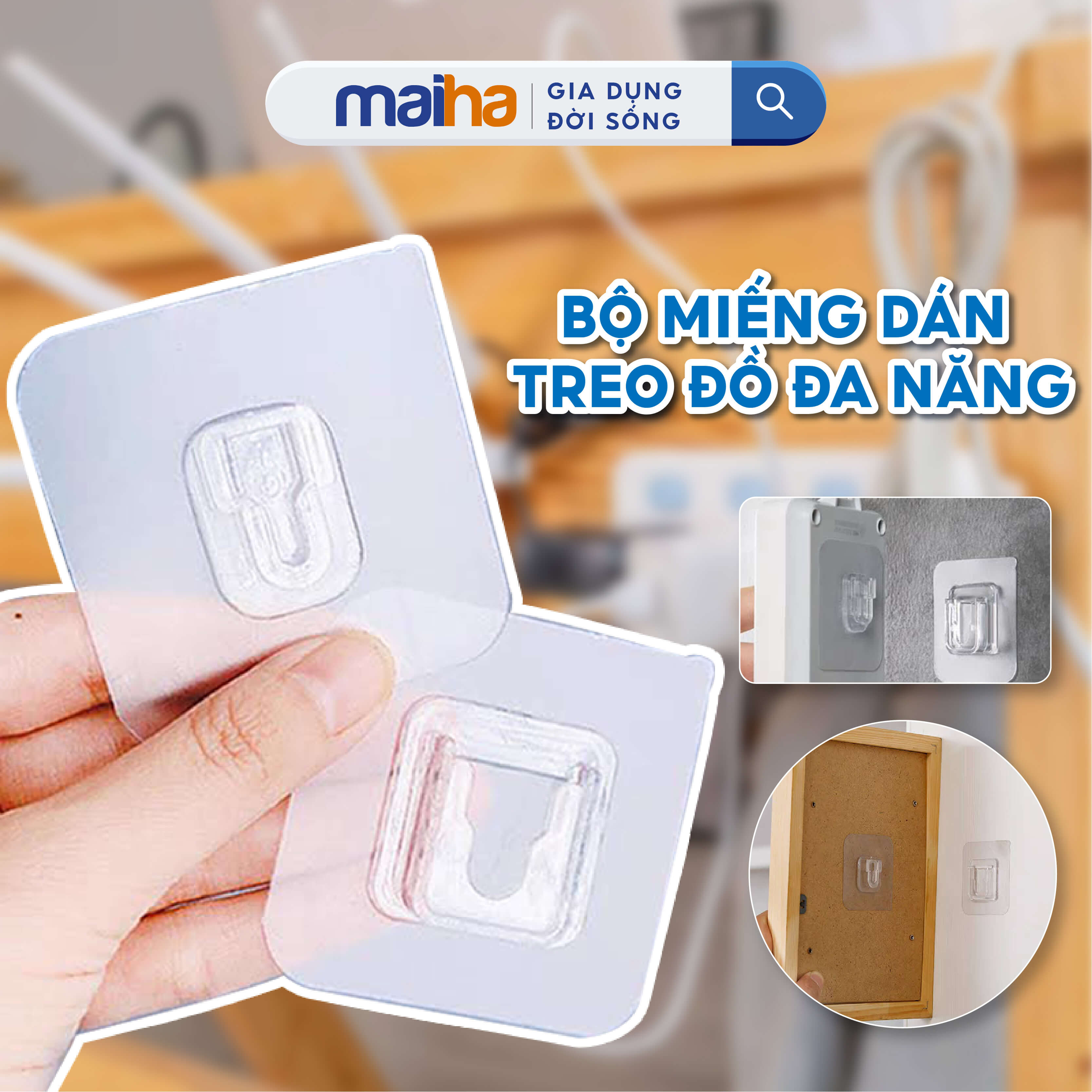 Bộ móc dán tường treo đồ đa năng dán móc gài chữ u treo tranh ảnh ổ điện wifi siêu dính bản lớn 7x7cm